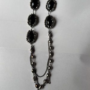 Park Lane Jewelry Long Multi Strand Jewel Cut Marquise- Jet Necklace Balck